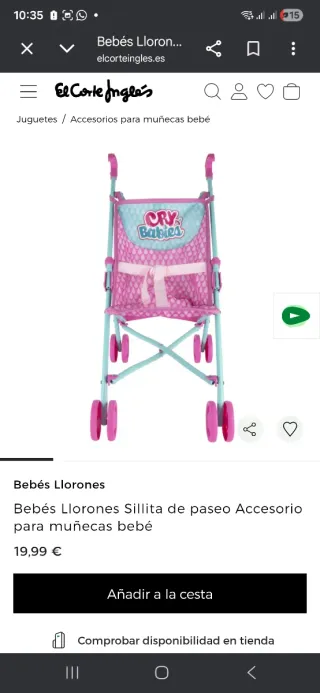 Sillita de paseo para muñecas Cry Babies