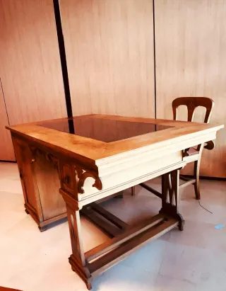 Escritorio Vintage Roble Macizo Cristal