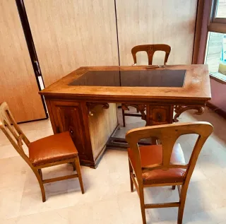 Escritorio Vintage Roble Macizo Cristal