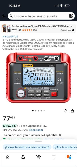 Medidor Aislamiento Digital 1000V | Megóhmetro