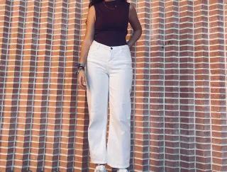 Pantalones blancos de pierna ancha/campana
