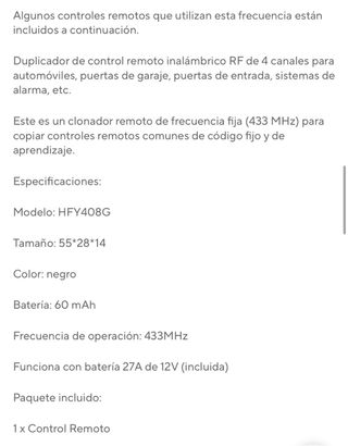 Mando control remoto garaje 4 botones