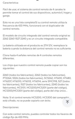 Mando control remoto garaje 4 botones