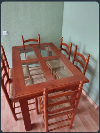 Mesa pino rústico moderno + 6 sillas