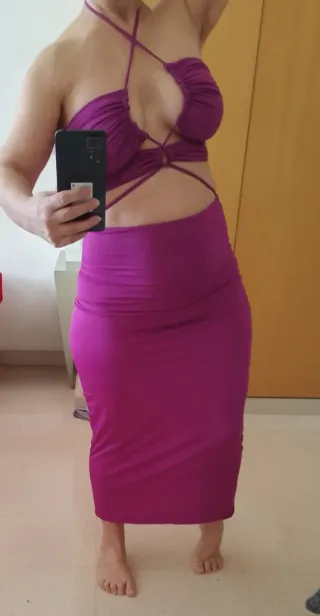 Vestido fiesta strapless morado talla M