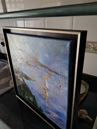 Cuadro al óleo paisaje marino velero