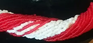 Collana micro perline vetro bianco rosso anni 70