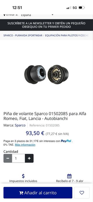 Piña Sparco Lancia Fiat Alfa Romeo