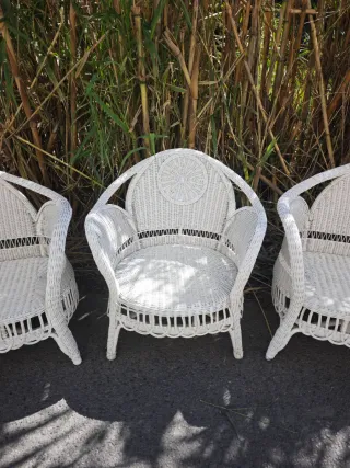Conjunto Jardín Ratán Blanco Vintage