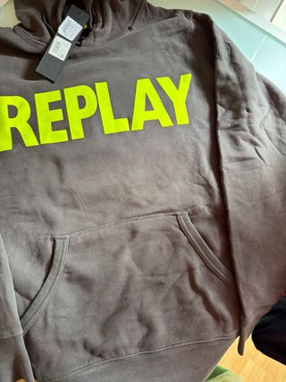 Sudadera Replay Gris con Logo fluor.