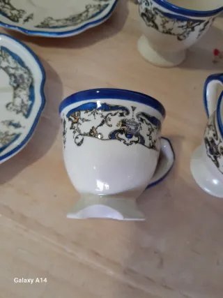 Juego 6 Tazas Café Porcelana Azul.