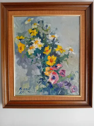 Cuadro de flores pintado al óleo