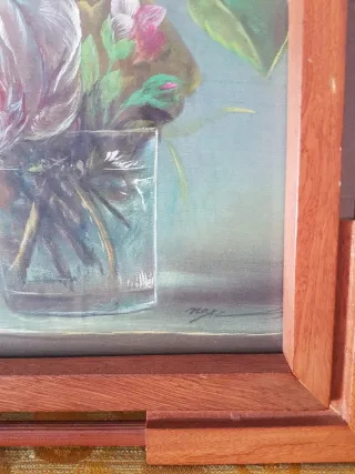 Cuadro Flores y Frutas Marco Madera