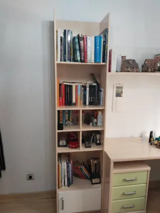 Habitación juvenil. Cama+escritorio+baldas+cómodas