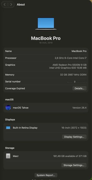 MacBook Pro 16 2019 i7 32GB RAM 500GB SSD