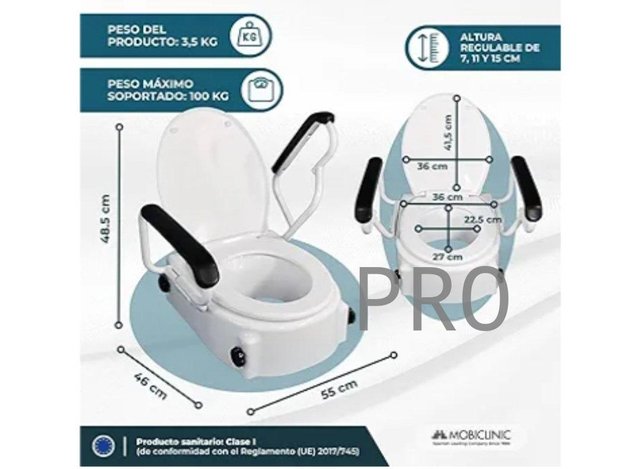 Mobiclinic®, Elevador wc para adultos con reposabrazos, Tajo, 19 cm.