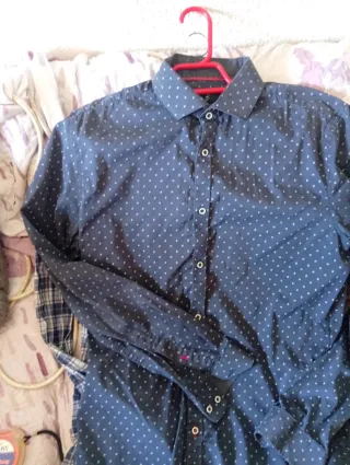 2 Camisas Hombre Azul Estampada Talla M.prec unida