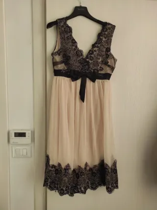 Abito vintage elegante corto tulle avorio pizzo