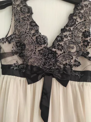 Abito vintage elegante corto tulle avorio pizzo