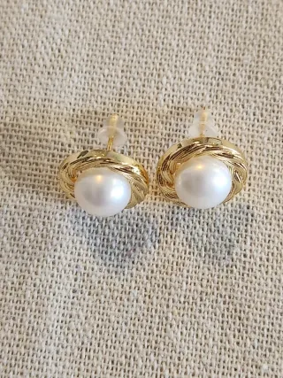 Pendientes Vintage Perla Baño Oro Plata