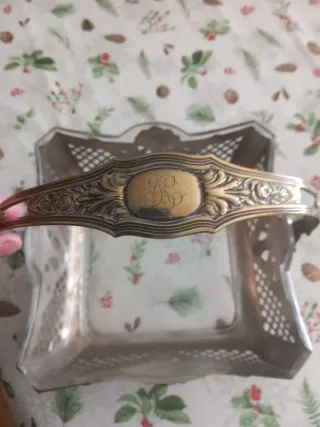 Cesta antigua cristal y metal plateado