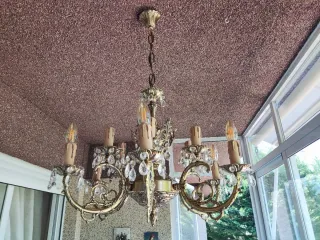 Lampara araña vintage cristal laton 6 luces