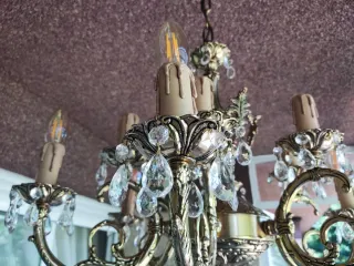 Lampara araña vintage cristal laton 6 luces