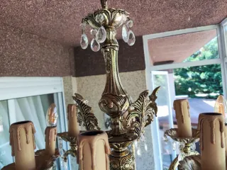 Lampara araña vintage cristal laton 6 luces