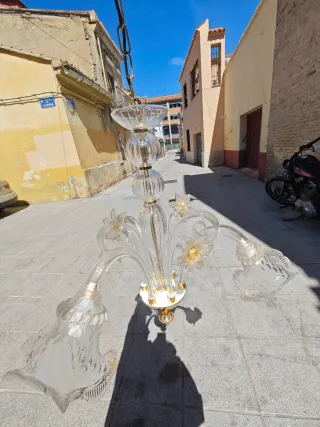 Lámpara Cristal Murano 3 Bombillas Dorada flores