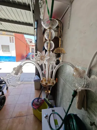 Lámpara Cristal Murano 3 Bombillas Dorada flores