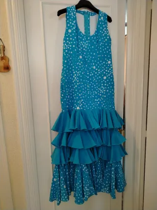 Traje Gitana Turquesa Lunares Blanco