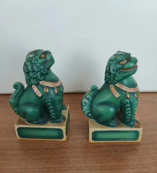 Pareja Leones Guardianes Komainu Fu Verdes