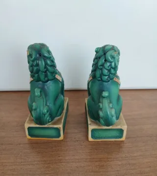 Pareja Leones Guardianes Komainu Fu Verdes