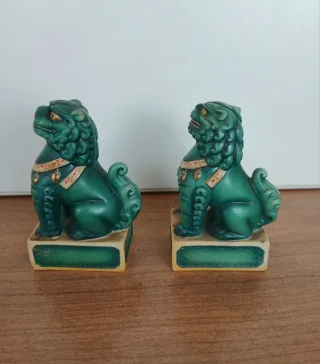 Pareja Leones Guardianes Komainu Fu Verdes