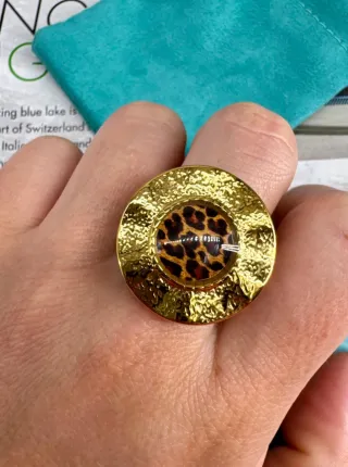 Anillo acero inoxidable estampado de leopardo