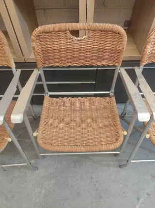 3 Sillas Plegables Mimbre y Metal