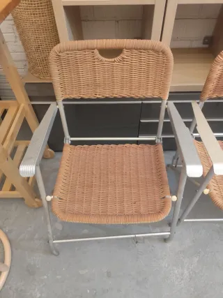 3 Sillas Plegables Mimbre y Metal
