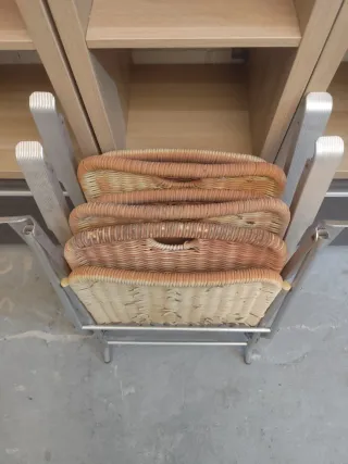 3 Sillas Plegables Mimbre y Metal