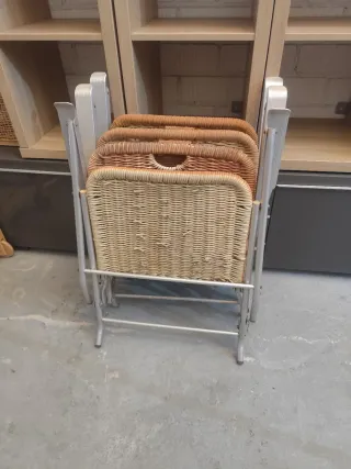 3 Sillas Plegables Mimbre y Metal