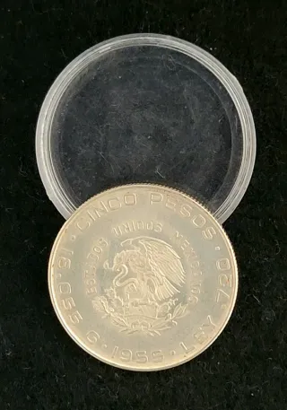 Moneda 5 Pesos Mexicanos Hidalgo 1955 Plata