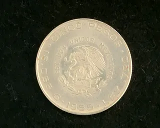 Moneda 5 Pesos Mexicanos Hidalgo 1955 Plata