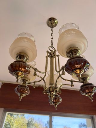 Lámpara de techo vintage dorada y marrón