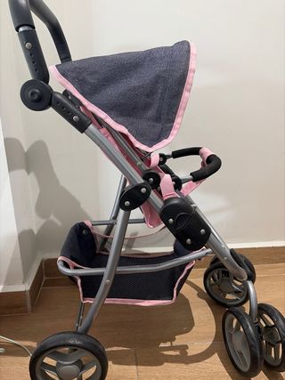 Cochecito de juguete rosa y gris