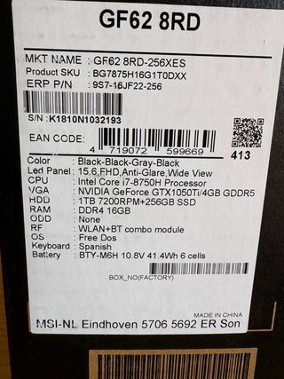 Portátil Gaming MSI GF62 8RD