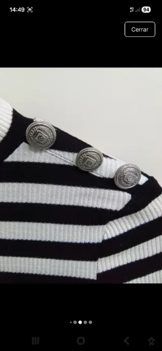 Jersey crop Bershka rayas botones plateados S