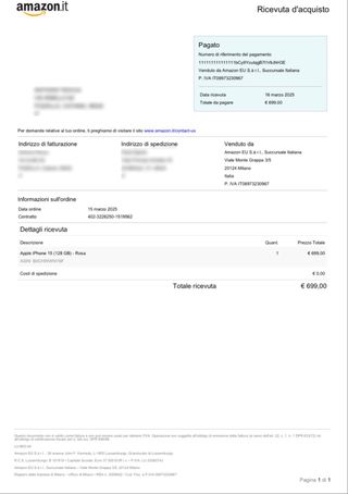 iPhone 15 rosa 128GB-PERFETTO-garanzia AMAZON