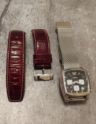 Orologio Fossil Uomo Quadrato Pelle Rossa