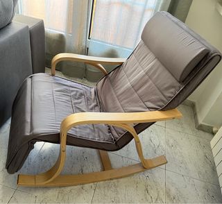 Mecedora de tela y madera