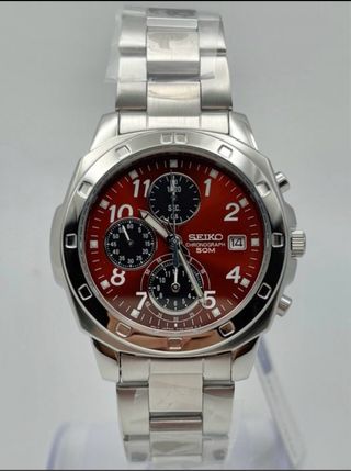 Seiko Cronógrafo Esfera Roja Plata