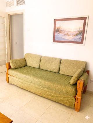 Sofá 3 plazas madera y tela